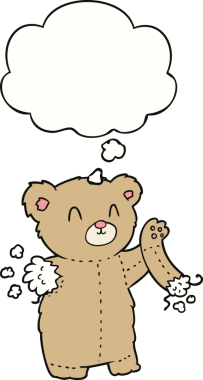 Bir insan tarafından çizilmiş düşünce balonlu kollu oyuncak ayı.