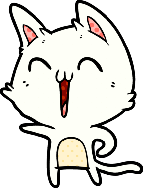 Bir insan tarafından çizilmiş mutlu çizgi film kedisi.