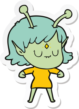 Bir insan tarafından çizilmiş uzaylı bir kızın çıkartması.