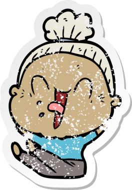 Bir insan tarafından çizilmiş mutlu, yaşlı bir kadının sıkıntılı çıkartması.