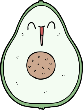 Bir insan tarafından çizilmiş mutlu bir avokado.