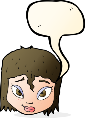 Bir insan tarafından çizilmiş konuşma baloncuğu olan bir kadın yüzü.