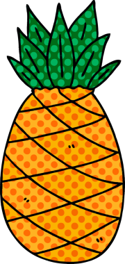 Bir insan tarafından çizilmiş çizgi roman tarzı tuhaf bir ananas.