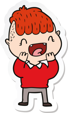 Bir insan tarafından çizilmiş mutlu bir çocuğun çıkartması.