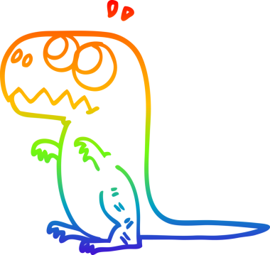 Bir insan tarafından çizilmiş tarih öncesi bir dinozorun gökkuşağı gradyan çizimi