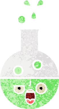 Bir insan tarafından çizilen test tüpünün retro çizim stili karikatürü