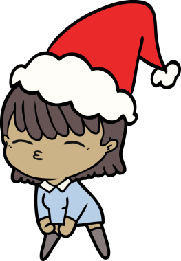 Bir insan tarafından çizilmiş Noel Baba şapkası giyen bir kadının el çizimi.