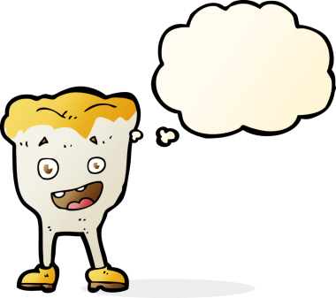 Bir insan tarafından çizilmiş düşünce baloncuklu çizgi film dişi.