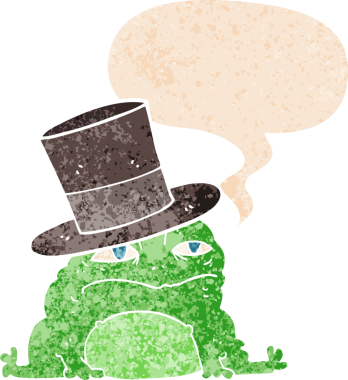 grunge 'da konuşma baloncuğu olan zengin çizgi film karakurbağası bir insan tarafından çizilmiş tedirgin eski moda.