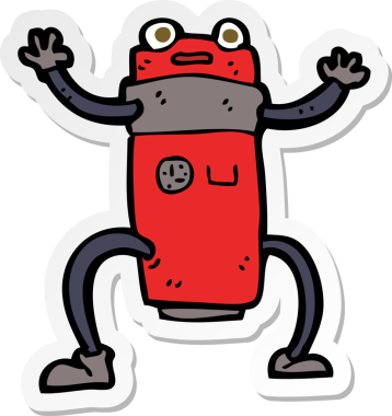 Bir insan tarafından çizilmiş robot karikatür çıkartması.