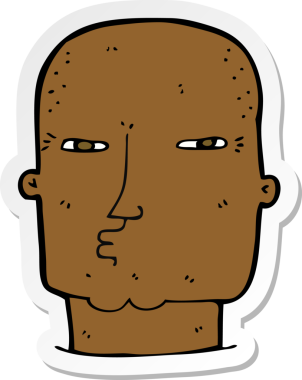 Bir insan tarafından çizilmiş kel, sert bir adamın çıkartması.