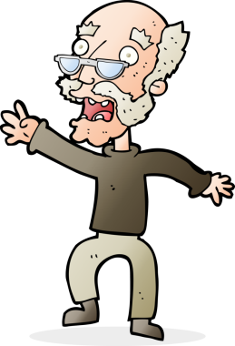 Çizgi film bir insan tarafından çizilmiş korkmuş yaşlı bir adam.