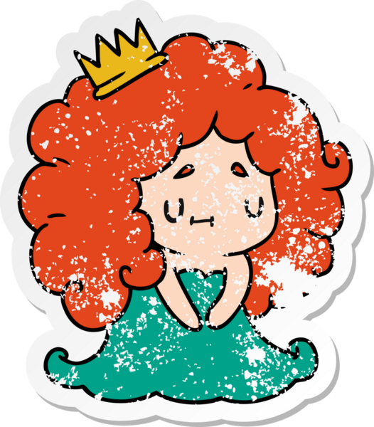 Bir insan tarafından çizilmiş sevimli bir kawai prensesinin sıkıntılı karikatür çizimi.