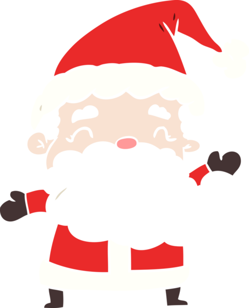 Bir insan tarafından çizilmiş düz renkli Noel Baba çizgi filmi.