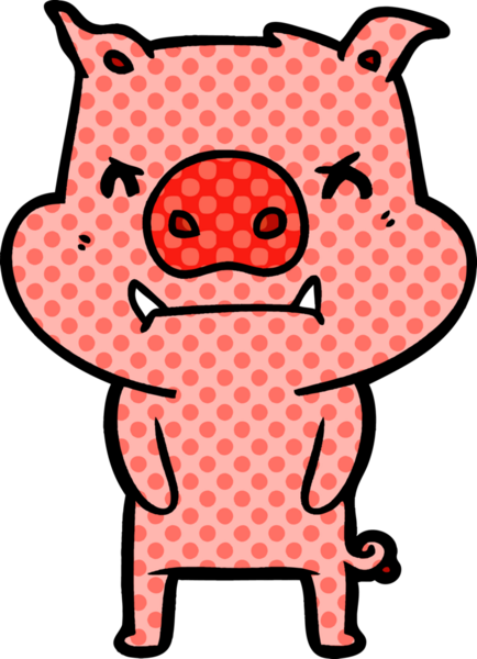 Bir insan tarafından çizilmiş kızgın çizgi film domuzu.