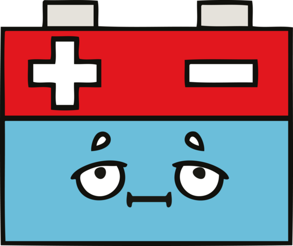 Bir insan tarafından çizilmiş bir araba aküsünün sevimli karikatürü.