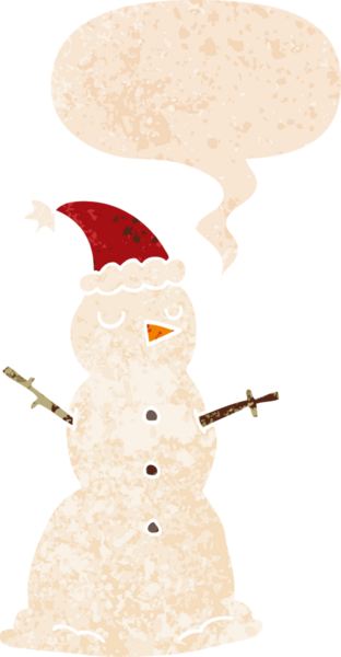 bir insan tarafından çizilmiş grunge sıkıntılı retro biçimli konuşma balonu ile kardan adam çizgi filmi