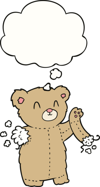 Bir insan tarafından çizilmiş düşünce balonlu kollu oyuncak ayı.