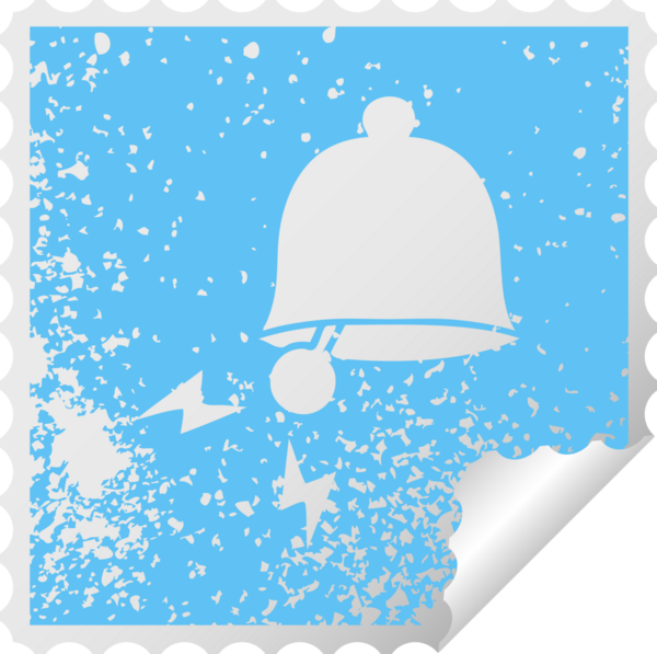 Bir insan tarafından çizilmiş çanın kare soyma etiketi.