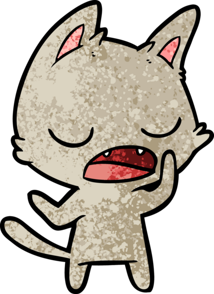 Bir insan tarafından çizilmiş konuşan kedi çizgi filmi.