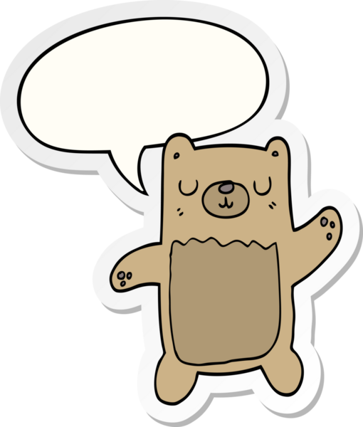 Bir insan tarafından çizilmiş baloncuk çıkartmalı çizgi film ayısı.