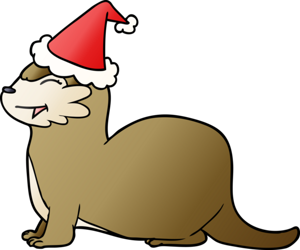 Gülen su samuru eli, bir insan tarafından çizilmiş Noel Baba şapkasının gradyan çizimi.