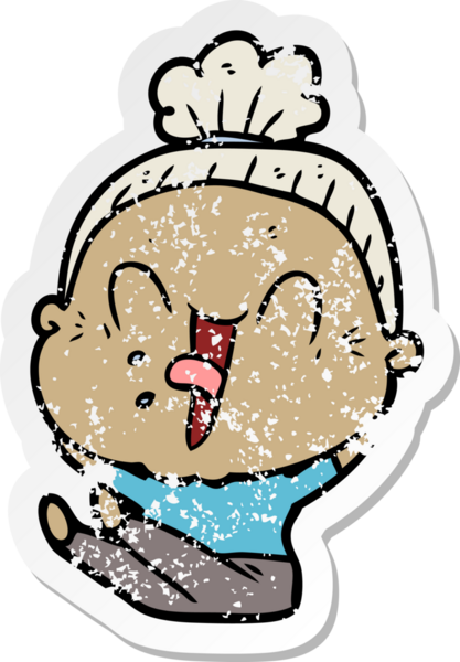 Bir insan tarafından çizilmiş mutlu, yaşlı bir kadının sıkıntılı çıkartması.