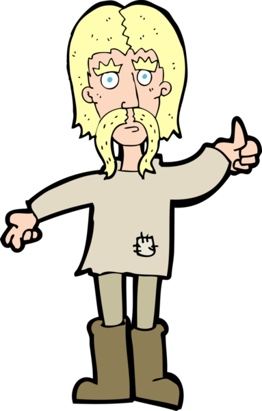 Bir insan tarafından çizilmiş başparmak işareti veren hippi bir çizgi film kahramanı.