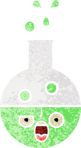 Bir insan tarafından çizilen test tüpünün retro çizim stili karikatürü