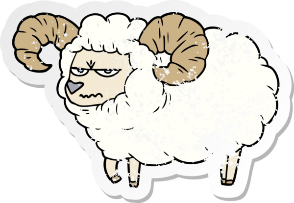 Bir insan tarafından çizilmiş kızgın bir karikatür çıkartması.