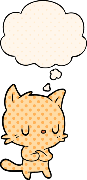 Çizgi roman tarzında düşünce baloncuğu olan çizgi film kedisi insan tarafından çizilmiş.