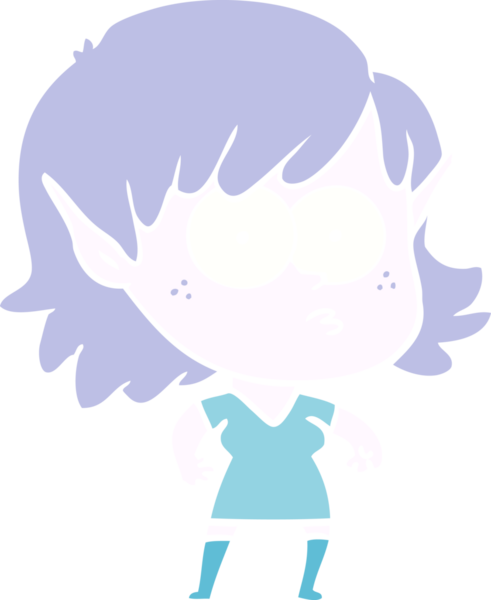 Bir insan tarafından çizilmiş düz renkli çizgi film elf kızı.