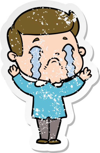 Bir insan tarafından çizilmiş ağlayan bir karikatürcünün sıkıntılı çıkartması.