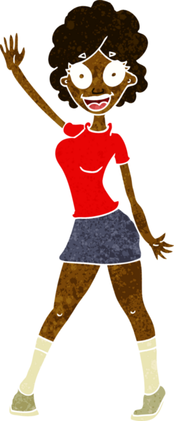 Bir insan tarafından çizilmiş çizgi film kadını.