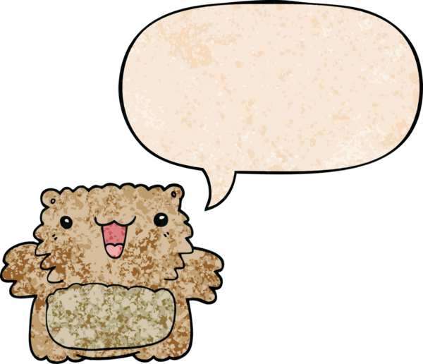 Bir insan tarafından çizilmiş eski moda konuşma baloncuğu olan çizgi film ayısı.