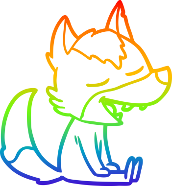 Gökkuşağı gradyan çizgi çizimi bir insan tarafından çizilmiş gülen bir kurt çizgi.