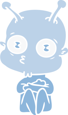 Düz renkli çizgi film. Bir insan tarafından çizilmiş kel bir uzaylı.