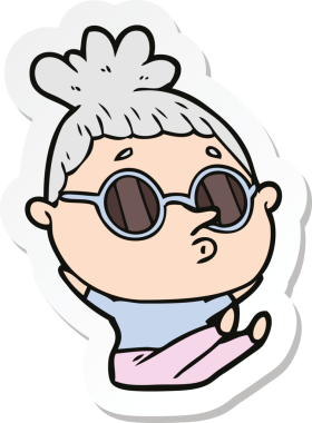 Bir insan tarafından çizilmiş güneş gözlüğü takan bir karikatür kadının çıkartması.