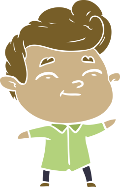 Bir insan tarafından çizilmiş mutlu düz renkli karikatür adam.