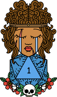 Retro Dövme Tarzı Ağlayan İnsan Barbar Bir D20 rulo ile bir insan tarafından çizilmiş