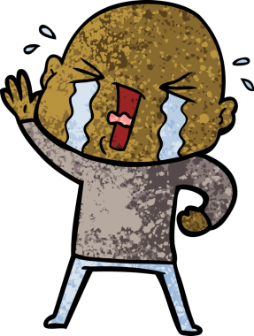 Bir insan tarafından çizilmiş ağlayan kel bir adam.