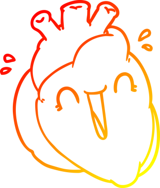 Bir insan tarafından çizilmiş gülen bir karikatür kalp çizimi.