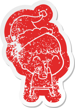 Bir insan tarafından çizilmiş Noel Baba şapkası giyen mutlu bir adamın garip bir karikatürü.