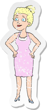 Bir insan tarafından çizilmiş bir elbise giyen karikatürist bir kadının gerilmiş çıkartması.