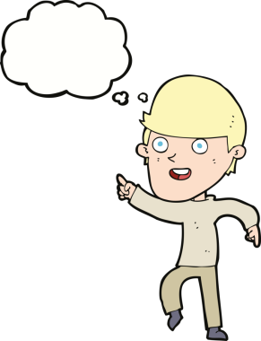 Bir insan tarafından çizilmiş düşünce balonlu mutlu adam çizgi filmi.