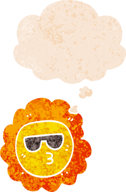 Düşünce baloncuğu ve grunge ile çizgi film ayçiçeği bir insan tarafından çizilmiş sıkıntılı retro desen tarzı