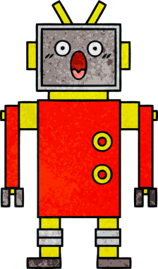 Bir insan tarafından çizilmiş bir robotun retro grunge dokusu