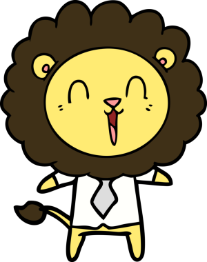 Bir insan tarafından çizilmiş gülen aslan çizgi filmi.