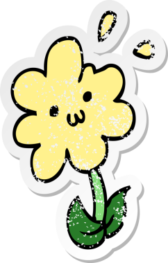 Bir insan tarafından çizilmiş karikatür çiçeğinin sıkıntılı çıkartması