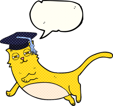 El yazısıyla çizilmiş çizgi roman konuşma balonu çizgi film kedisi. Mezuniyet şapkası insan tarafından çizilmiş.